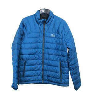LL Bean Beans Down Jacket Full Zip Quilted Fleece Lined Polyester Blue L